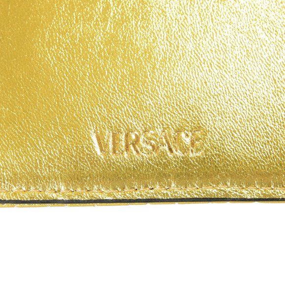 Versace Women Versace Women\'s Gold Quilted 100% Leather Card Case Keychain